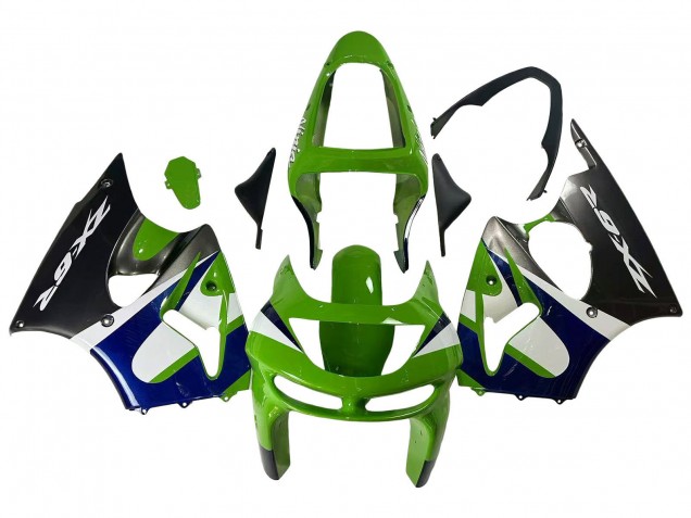 Billigste Kawasaki ZX6R Motorrad Verkleidung 1998-1999 - Grun Weiss Blau Silber Glanzendes Schwarz