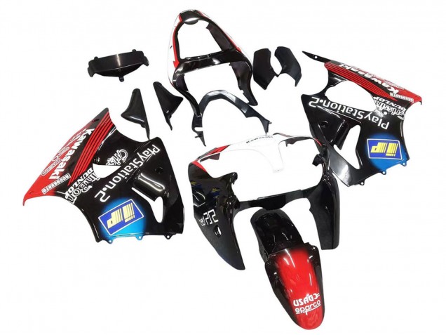 Billigste Kawasaki ZX6R Motorrad Verkleidung 2000-2002 - Glanzendes Schwarz Rot Blau Rot PlayStation 2