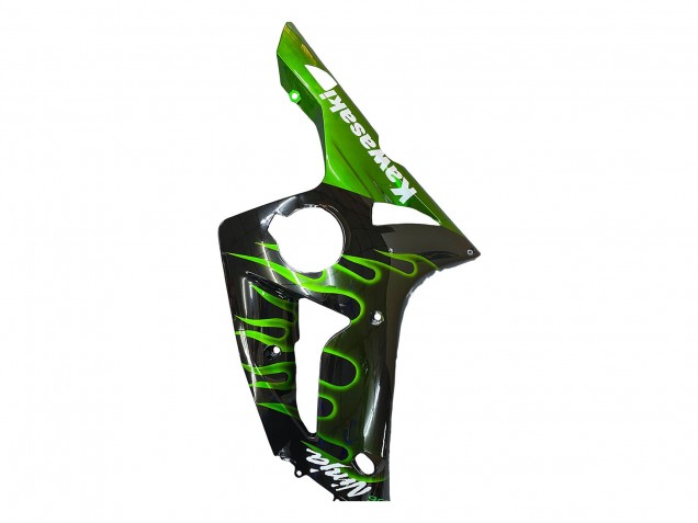 Billigste Kawasaki ZX6R Motorrad Verkleidung 2003-2004 - Glanzendes Schwarz Grun Flamme
