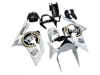 Billigste Kawasaki ZX6R Motorrad Verkleidung 2003-2004 - Weiss Schwarz Motul Lucky Strike