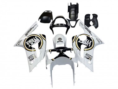 Billigste Kawasaki ZX6R Motorrad Verkleidung 2003-2004 - Weiss Schwarz Motul Lucky Strike