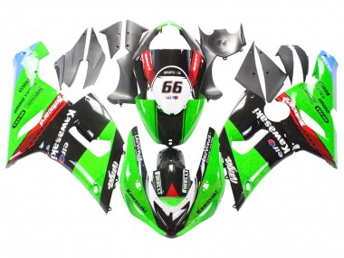 Billigste Kawasaki ZX6R Motorrad Verkleidung 2005-2006 - Grun Rot Schwarz Elf 66