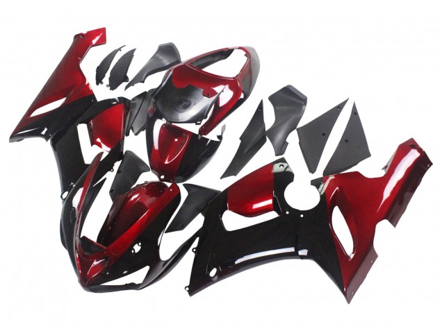 Billigste Kawasaki ZX6R Motorrad Verkleidung 2005-2006 - Rot Glanzendes Schwarz