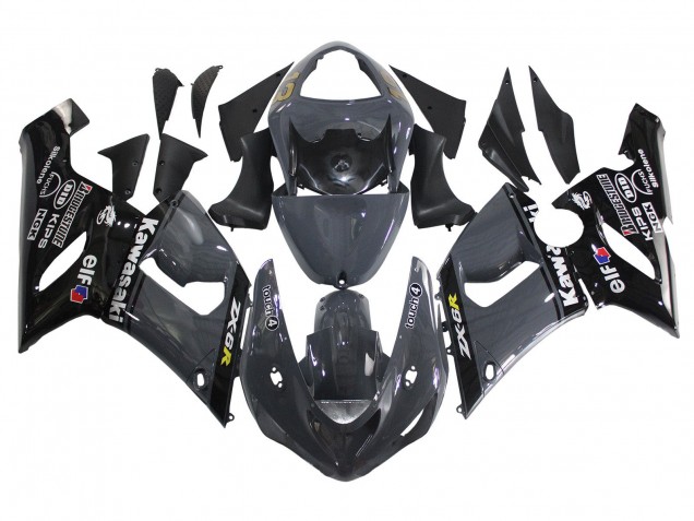 Billigste Kawasaki ZX6R Motorrad Verkleidung 2005-2006 - Dunkel Grau Schwarz