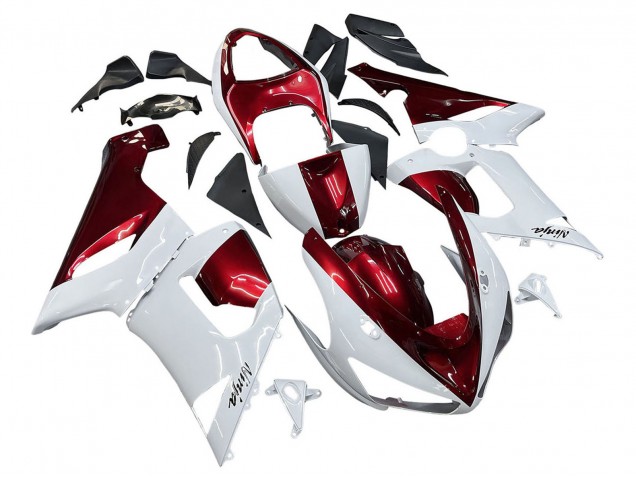 Billigste Kawasaki ZX6R Motorrad Verkleidung 2005-2006 - Weiss Rot