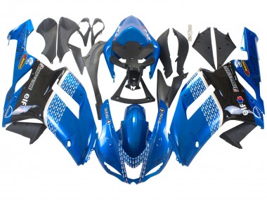 Billigste Kawasaki ZX6R Motorrad Verkleidung 2007-2008 - Schwarz Blauer Elf