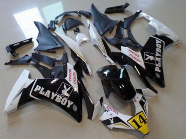 Billigste Honda CBR500R Motorrad Verkleidung 2013-2015 - Weiss Gelb Glanzendes Schwarz Playboy 14