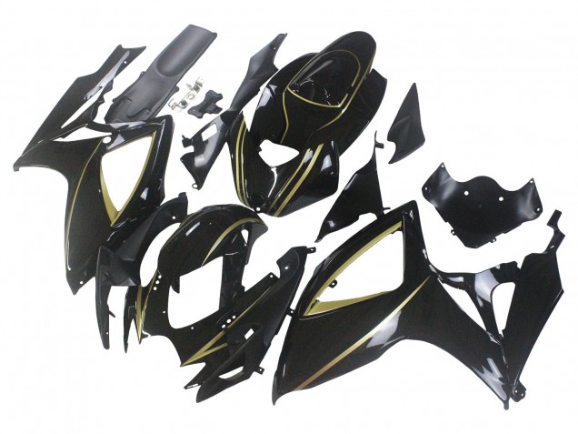 Billigste Suzuki GSXR 600 / GSXR 750 Motorrad Verkleidung 2006-2007 - Glanzendes Schwarz Gold Streifen