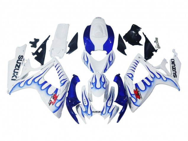Billigste Suzuki GSXR 600 / GSXR 750 Motorrad Verkleidung 2006-2007 - Weiss Blau Flamme
