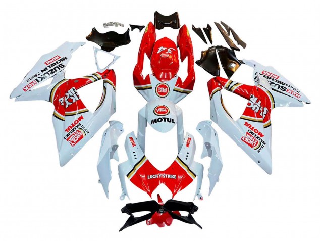 Billigste Suzuki GSXR 600 / GSXR 750 Motorrad Verkleidung 2008-2010 - Weiss Rot Motul Lucky Strike