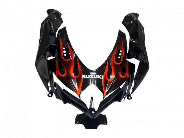 Billigste Suzuki GSXR 600 / GSXR 750 Motorrad Verkleidung 2008-2010 - Glanzendes Schwarz Orange Flamme
