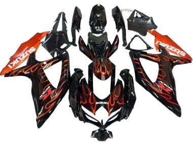Billigste Suzuki GSXR 600 / GSXR 750 Motorrad Verkleidung 2008-2010 - Glanzendes Schwarz Orange Flamme