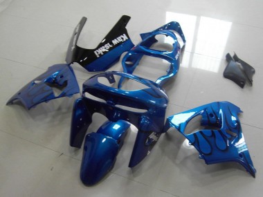 Billigste Kawasaki ZX9R Motorrad Verkleidung 1998-1999 - Blau Schwarz Flamme