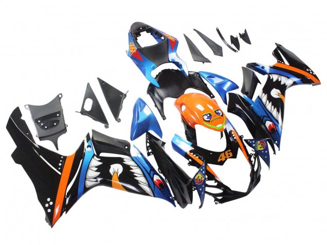 Billigste Suzuki GSXR 600 / GSXR 750 Motorrad Verkleidung 2011-2024 - Hellblau Orange Schwarz Weiss Hai 46