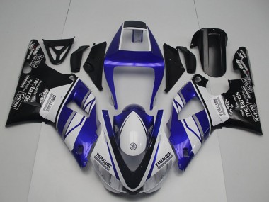 Billigste Yamaha YZF R1 Motorrad Verkleidung 1998-1999 - Blau Weiss Glanzendes Schwarz Yamalube Motards