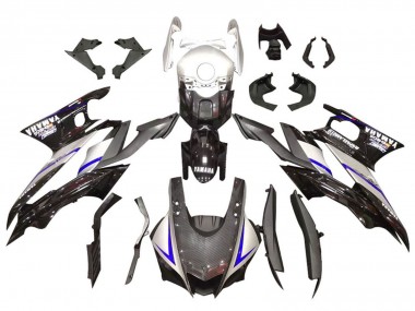 Billigste Yamaha YZF R3/R25 Motorrad Verkleidung 2019-2021 - Silber Glanzendes Schwarz Carbonfaser Stil