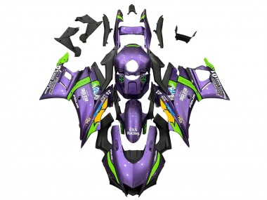 Billigste Yamaha YZF R3/R25 Motorrad Verkleidung 2019-2021 - Lila Grun Weiss EVA Rennen
