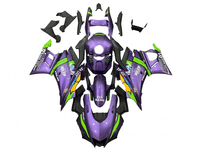 Billigste Yamaha YZF R3/R25 Motorrad Verkleidung 2019-2021 - Lila Grun Weiss EVA Rennen