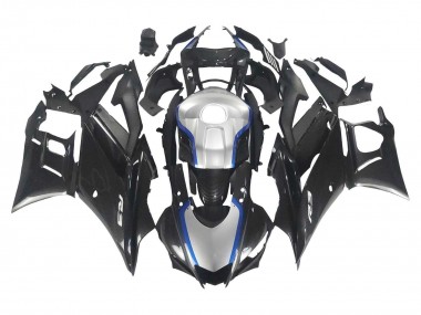Billigste Yamaha YZF R3/R25 Motorrad Verkleidung 2022-2024 - Schwarzer Carbonfaser Stil Silberblau