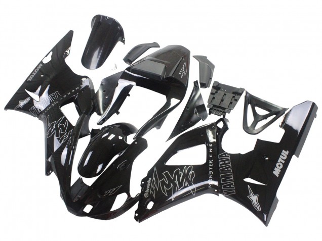 Billigste Yamaha YZF 1000 R1 Motorrad Verkleidung 2000-2001 - Glanzendes Schwarz Weiss Monster Motul