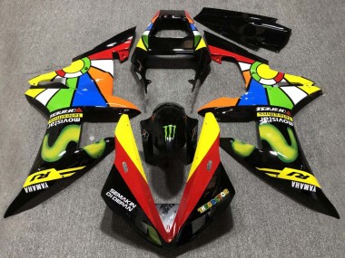 Billigste Yamaha YZF 1000 R1 Motorrad Verkleidung 2002-2003 - Glanzendes Schwarz Rot Gelb Grun MoviStar Semakin Didepan