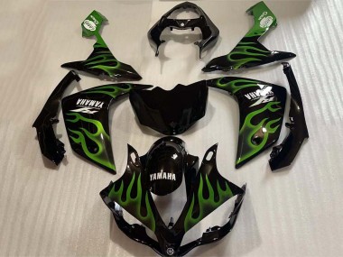 Billigste Yamaha YZF 1000 R1 Motorrad Verkleidung 2004-2006 - Glanzendes Schwarz Grun Flamme Weiss Aufkleber