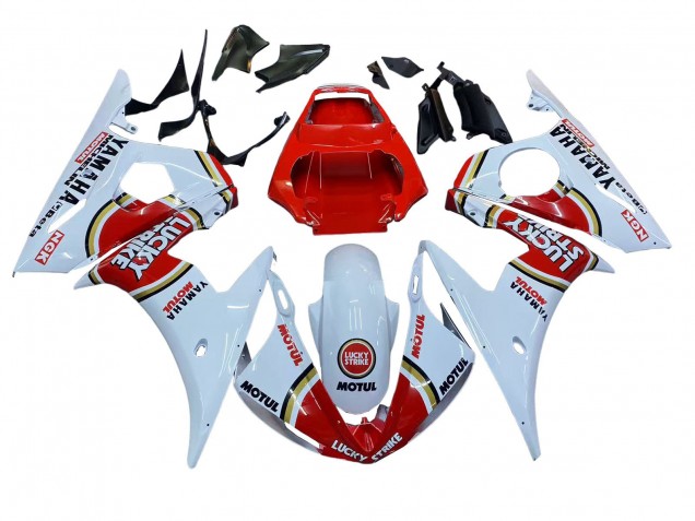 Billigste Yamaha YZF R6S Motorrad Verkleidung 2006-2009 - Weiss Rot Lucky Strike Motul