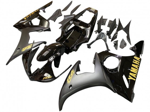 Billigste Yamaha YZF R6S Motorrad Verkleidung 2006-2009 - Glanzendes Schwarz Matt Schwarz Gold Aufkleber