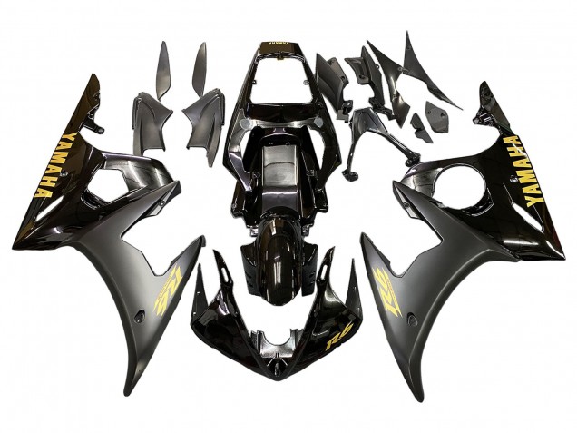Billigste Yamaha YZF R6S Motorrad Verkleidung 2006-2009 - Glanzendes Schwarz Matt Schwarz Gold Aufkleber
