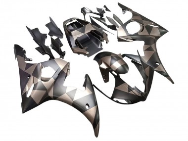 Billigste Yamaha YZF R6S Motorrad Verkleidung 2006-2009 - Grau Matt Schwarz Geometric