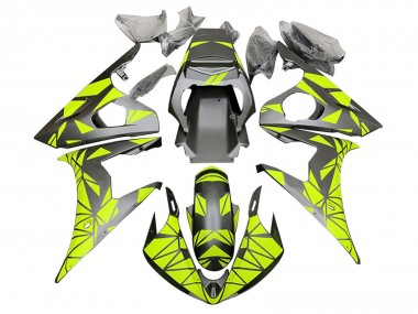 Billigste Yamaha YZF R6 Motorrad Verkleidung 2003-2004 - Neon Grun Matt Schwarz Geometric