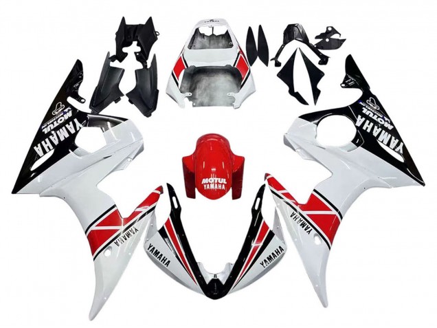 Billigste Yamaha YZF R6S Motorrad Verkleidung 2006-2009 - Weiss Rot Glanzendes Schwarz Motul