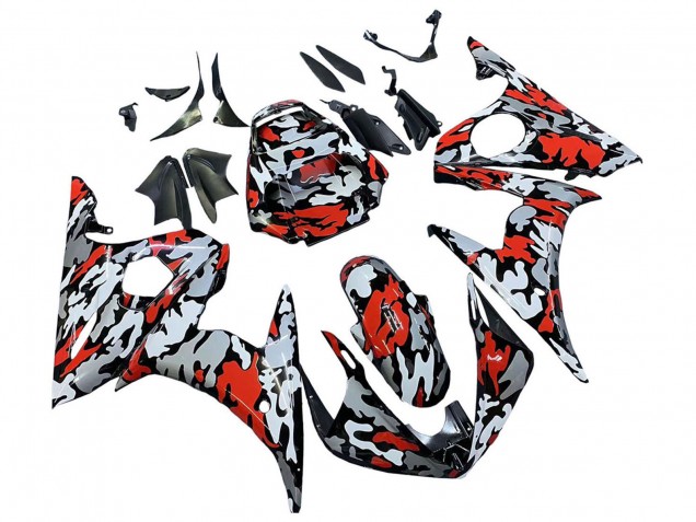 Billigste Yamaha YZF R6S Motorrad Verkleidung 2006-2009 - Schwarz Rot Grau Camouflage