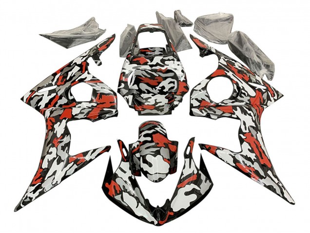 Billigste Yamaha YZF R6S Motorrad Verkleidung 2006-2009 - Schwarz Rot Grau Camouflage