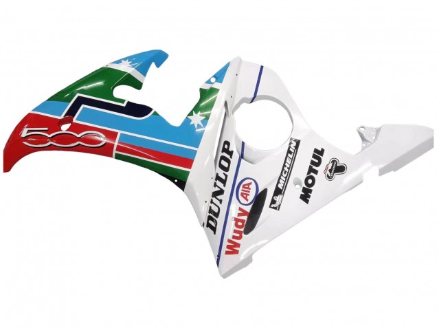 Billigste Yamaha YZF 600 R6 Motorrad Verkleidung 2005 - Hellblau Weiss Grun Rot Kastinee Dunlop Motul