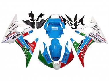 Billigste Yamaha YZF 600 R6 Motorrad Verkleidung 2005 - Hellblau Weiss Grun Rot Kastinee Dunlop Motul