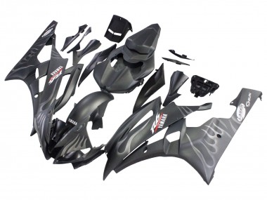 Billigste Yamaha YZF 600 R6 Motorrad Verkleidung 2006-2007 - Matt Schwarz Silber Flamme