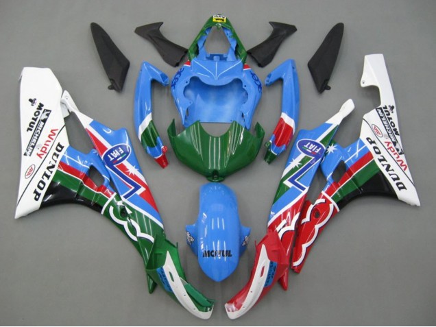 Billigste Yamaha YZF 600 R6 Motorrad Verkleidung 2006-2007 - Blau Grun Weiss Rot Dunlop Michelin Motul