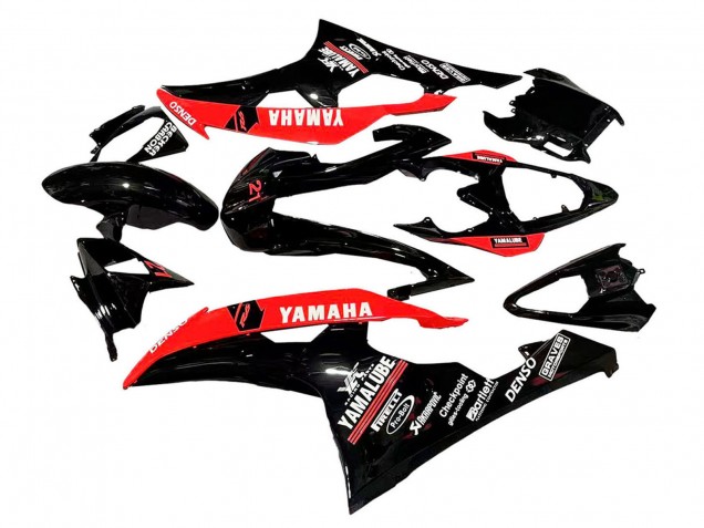Billigste Yamaha YZF 600 R6 Motorrad Verkleidung 2008-2016 - Rot Glanzendes Schwarz Denso Yamalube 21