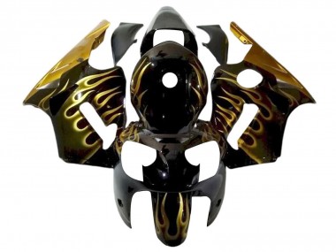 Billigste Kawasaki ZX12R Motorrad Verkleidung 2000-2001 - Glanzendes Schwarz Gold Flamme