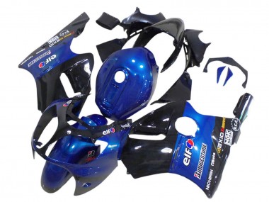 Billigste Kawasaki ZX12R Motorrad Verkleidung 2000-2001 - Blau Glanzendes Schwarz Elf Bridgestone