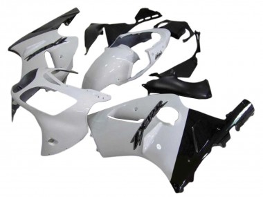 Billigste Kawasaki ZX12R Motorrad Verkleidung 2000-2001 - Weiss Glanzendes Schwarz