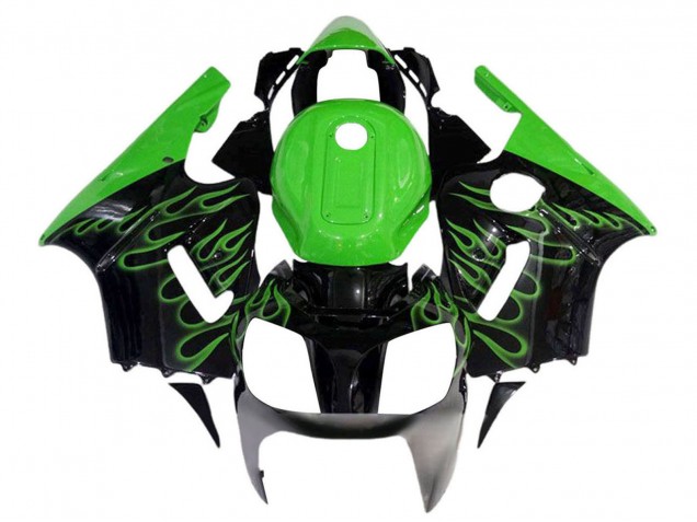 Billigste Kawasaki ZX12R Motorrad Verkleidung 2002-2006 - Glanzendes Schwarz Grun Flamme