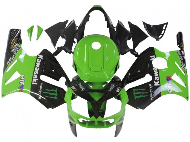 Billigste Kawasaki ZX12R Motorrad Verkleidung 2002-2006 - Grun Glanzendes Schwarz Elf Touch4 Monster