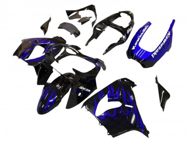 Billigste Kawasaki ZX9R Motorrad Verkleidung 2000-2001 - Glanzendes Schwarz Blau Flamme Weiss