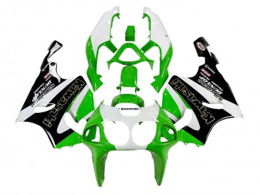 Billigste Kawasaki ZX7R Motorrad Verkleidung 1996-2003 - Weiss Grun Schwarz Gold Silkolene Dunlop