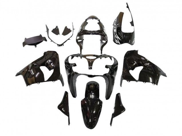 Billigste Kawasaki ZX9R Motorrad Verkleidung 2000-2001 - Glanzendes Schwarz Weiss Aufkleber