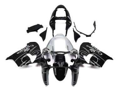 Billigste Kawasaki ZX9R Motorrad Verkleidung 2002-2003 - Glanzendes Schwarz Weiss Corona Extra