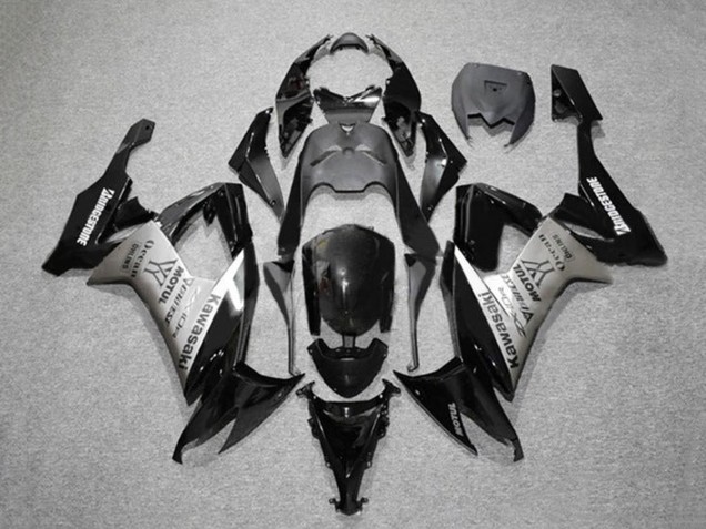 Billigste Kawasaki ZX10R Motorrad Verkleidung 2008-2010 - Glanzendes Schwarz Grau Bridgestone Motul