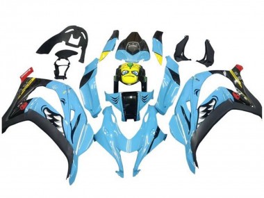 Billigste Kawasaki ZX10R Motorrad Verkleidung 2016-2020 - Hellblau Gelb Hai